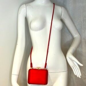 Neiman Marcus Small Mini Red Satin Crossbody Bag Clutch